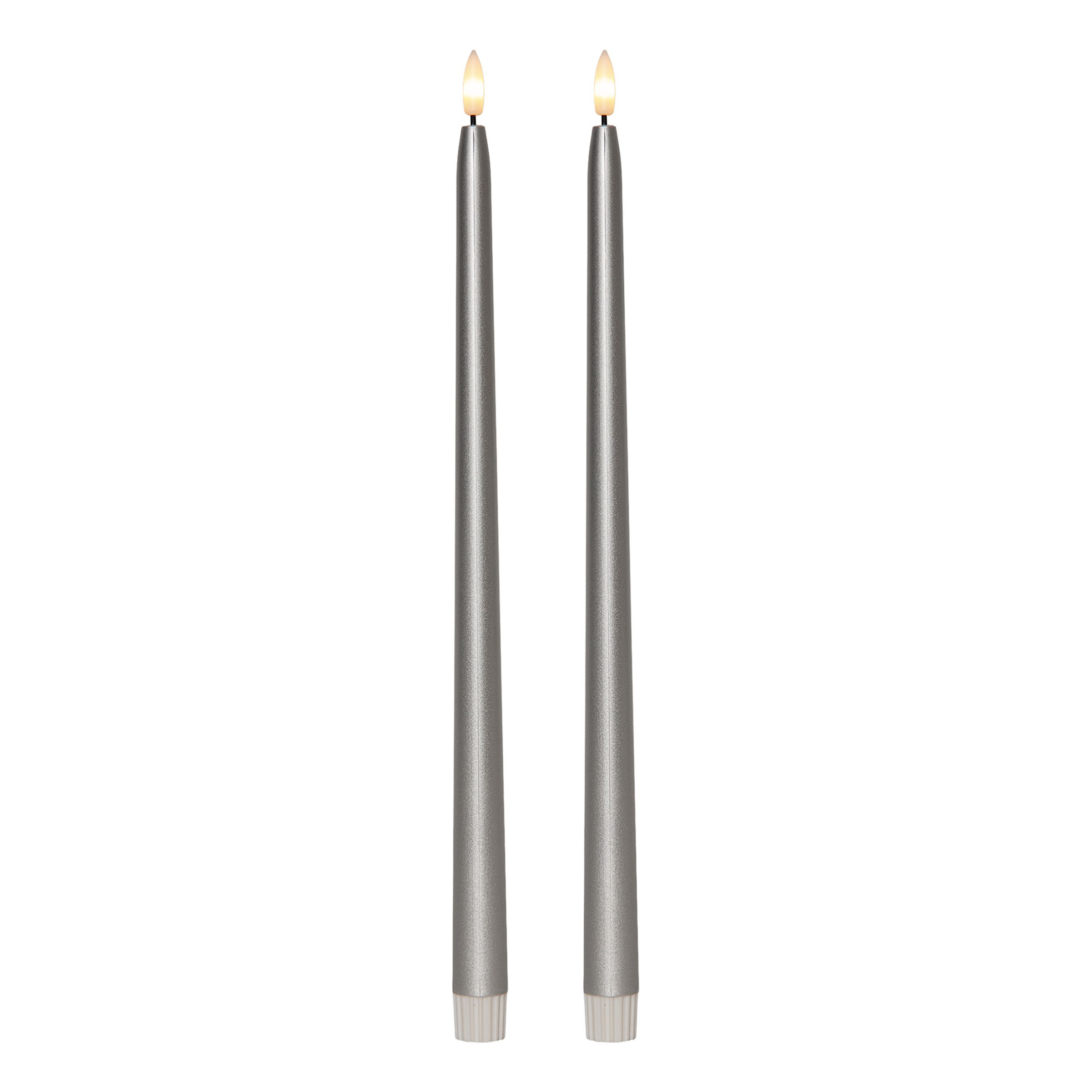 LED Antiikkikynttilät Pitkät Metallic Hopea - 2-pakkaus