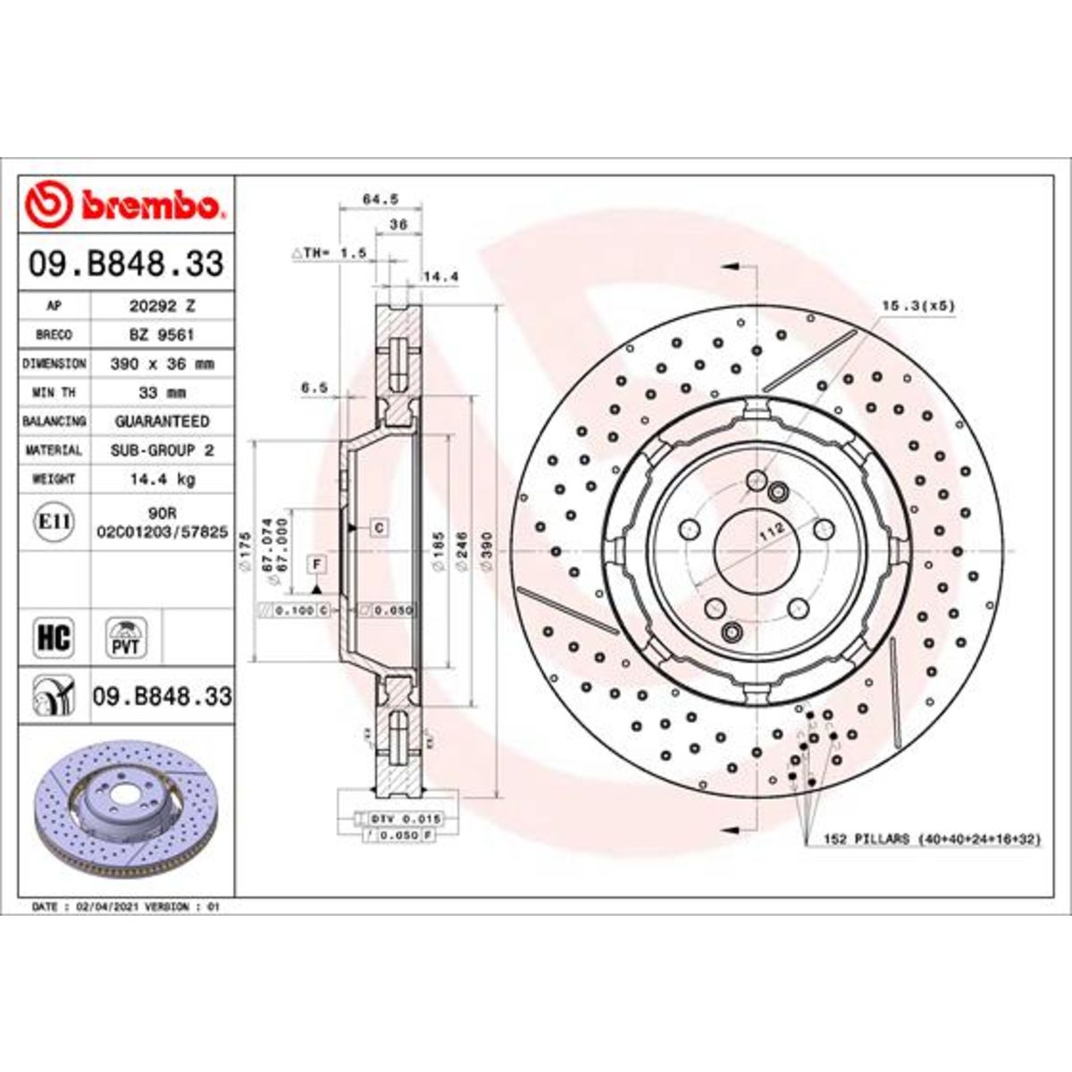 Jarrulevy BREMBO 09.B848.33