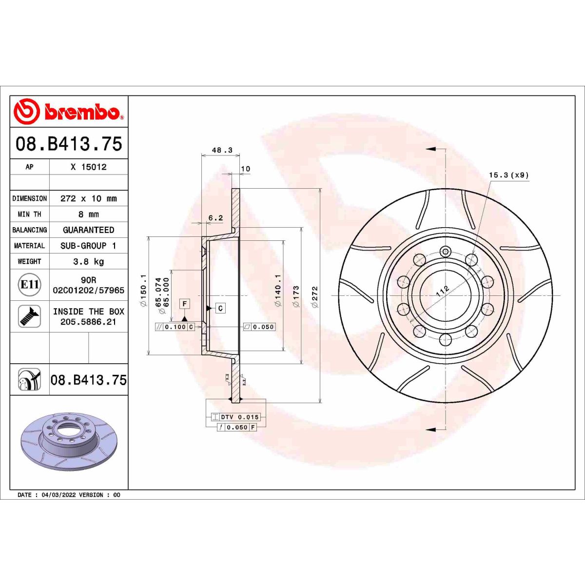 Jarrulevy BREMBO 08.B413.75