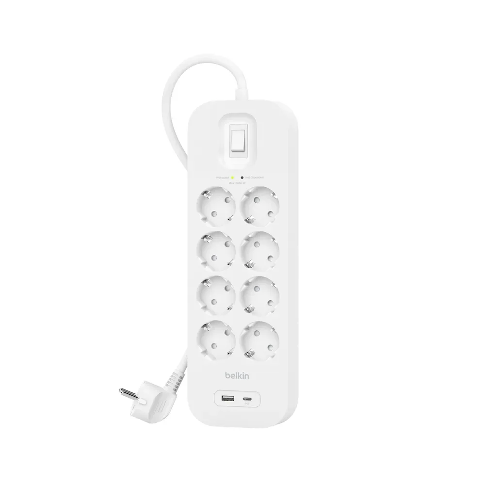 Belkin SRB003vf2M-V2, 900 J, 8 AC-pistorasia(a), Tyyppi F, Tyyppi E, Valkoinen, 2 m