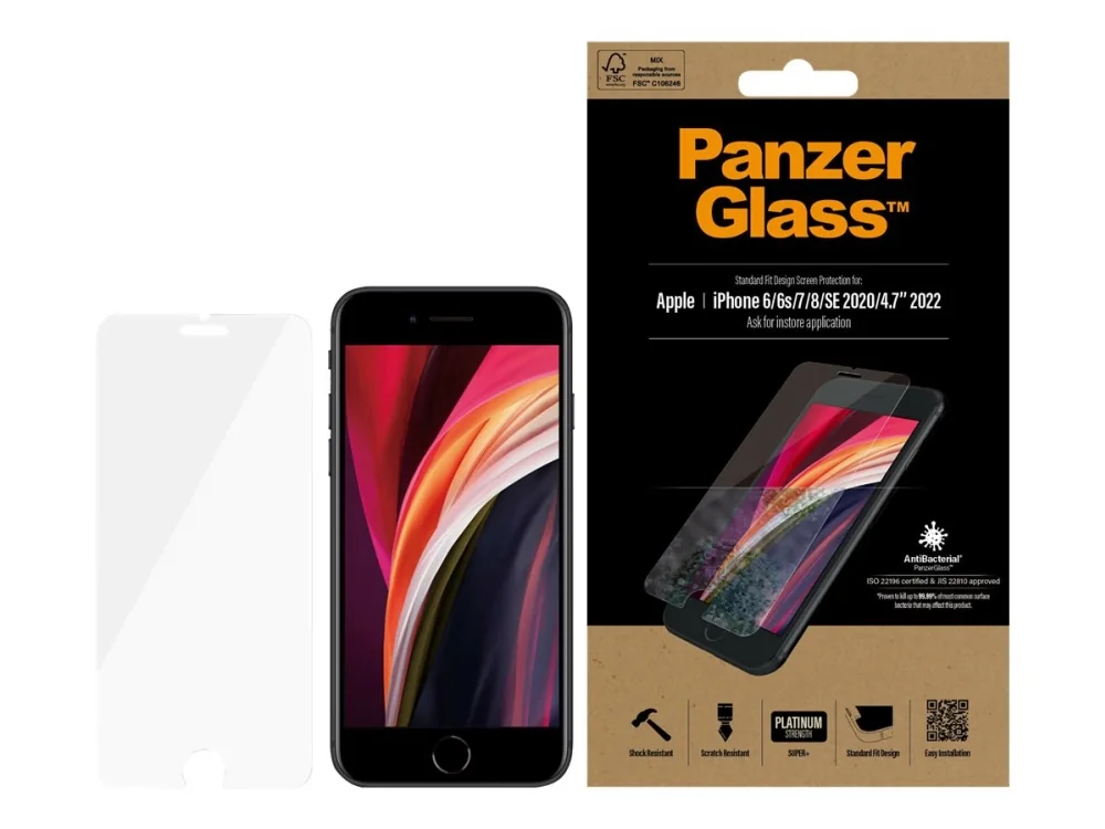 PanzerGlass Näytönsuoja Apple iPhone 8 | 7 | 6s | 6 | SE (2020/2022) | Standardi istuvuus
