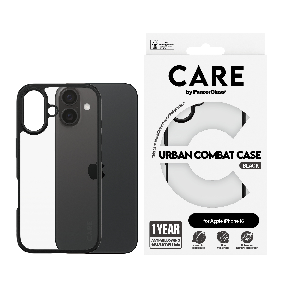 Panzerglass Care Urban Combat Case Magsafe Iphone 16 Läpinäkyvä