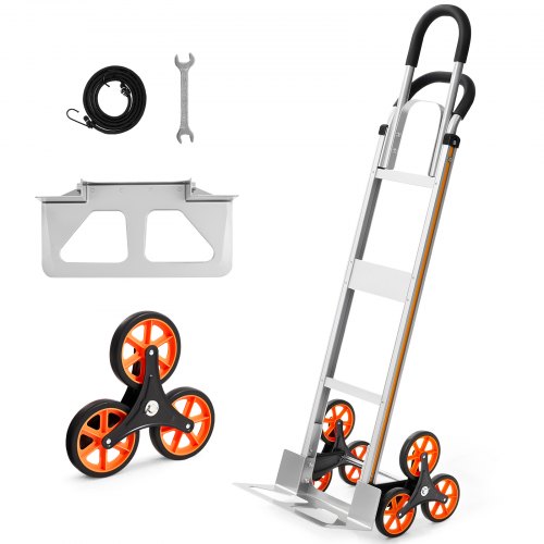 VEVOR Stair Climbing Cart, 150 kg Stair-Climb Capacity, Aluminum Alloy Folding Trolley Cart with Telescoping Handle, 6 Wheels and 2 Bungee Cords, Stair Climber Dolly for Home, Groceries, Warehouse