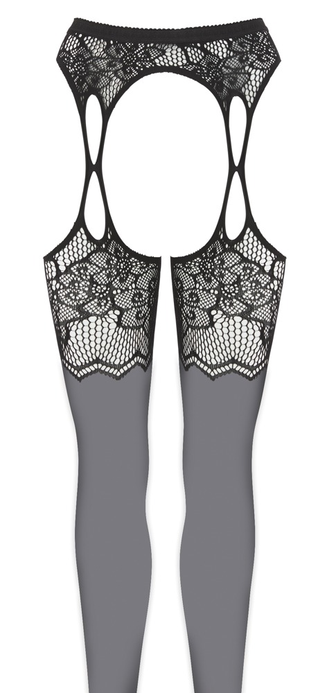 Cottelli Legwear Haarattomat avosukkahousut – Suspender, pitsi & verkko, musta