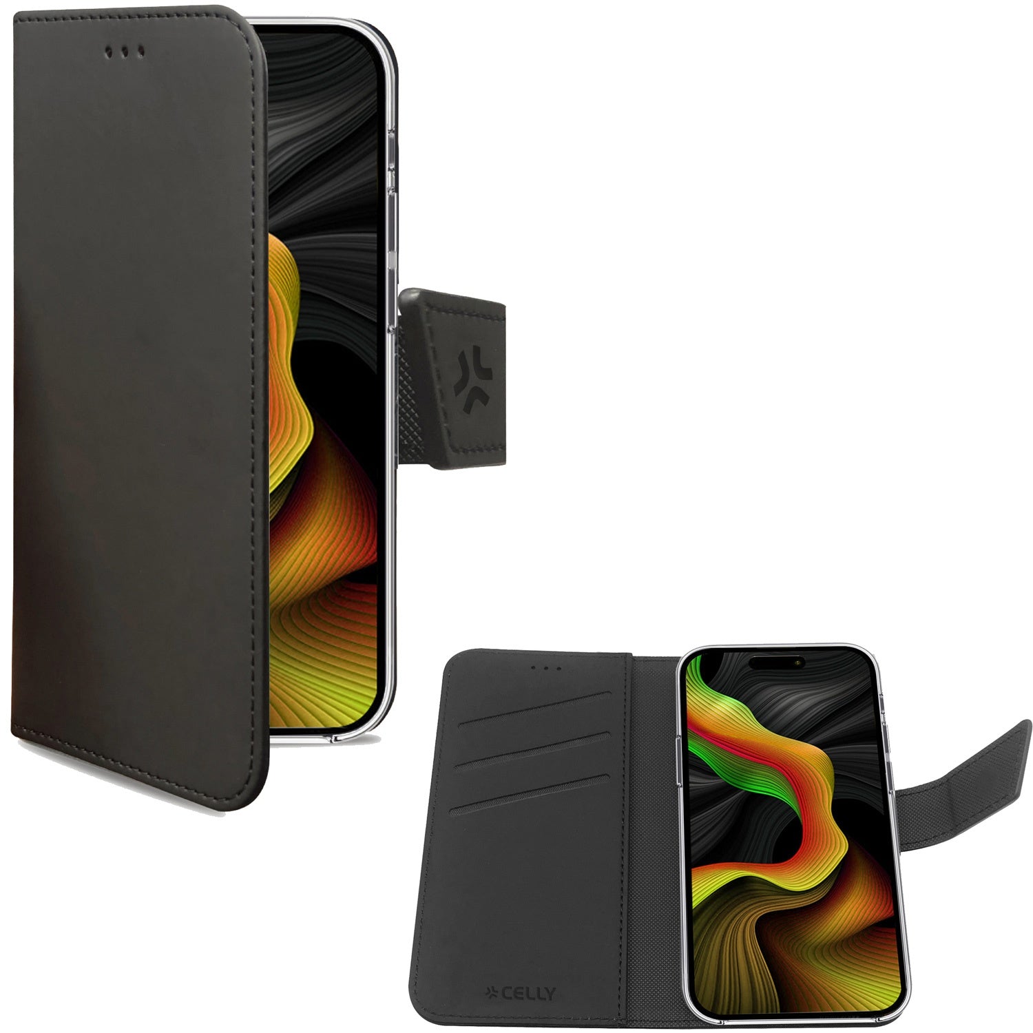 Celly Wally Wallet Case iPhone 15 Pro Max Svart