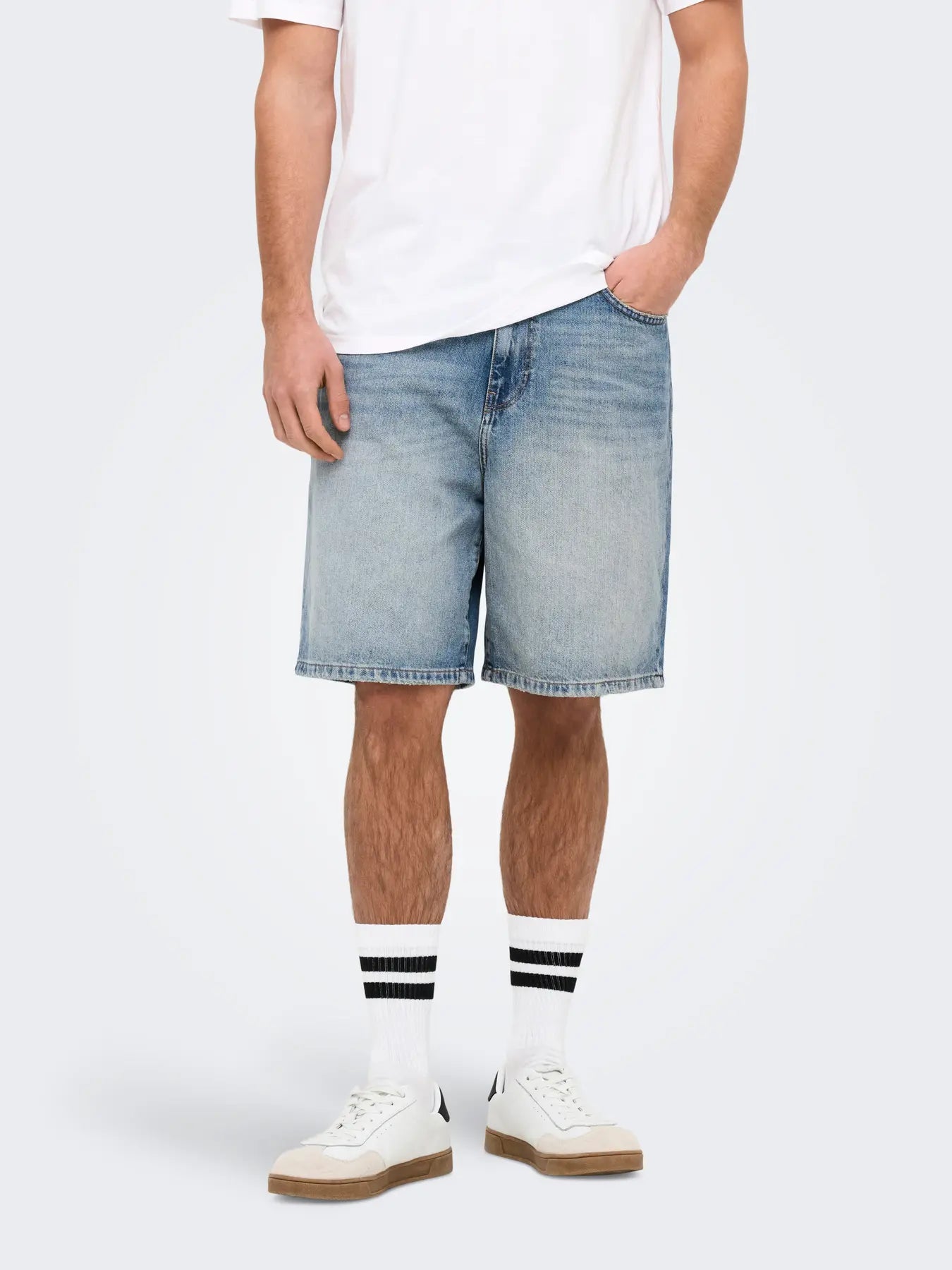 Only and Sons miesten farkkushortsit, FADE MID BLUE SHORTS Medium Blue Denim
