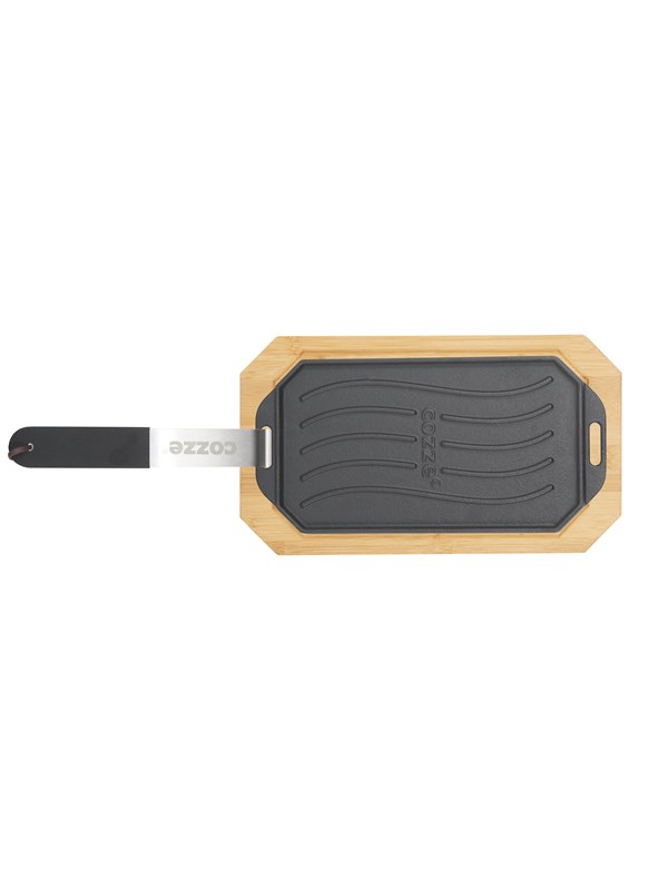 cozze ® reversible cast iron pan with wooden tray 165x330 mm