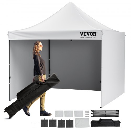 VEVOR Pop Up Canopy Tent Outdoor Gazebo Tent 304.8 x 304.8cm with Sidewalls & Bag White