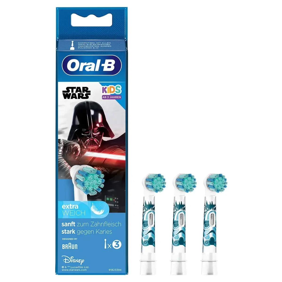 Oral-B Kids Star Wars, 3 kpl, Valkoinen, Erittäin pehmeä, 3 vuosi/vuosia, Oral-B, Laatikko