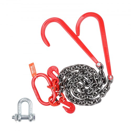 VEVOR G80 V Bridle Chain, 3/8" x 3' Towing Chain Bridle with 15" J Hooks and Grab Hooks, Heavy Duty Transport Tow Chain Bridle with 7800 lbs Safe Working Load for Flatbed Trailer Wrecker Recovery
