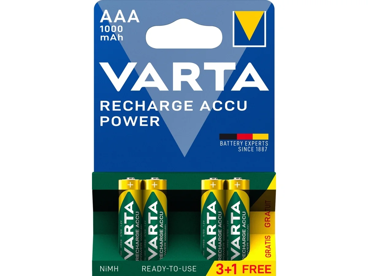 VARTA Recharge Charge Accu Power AAA 1000 mAh 4-Pack (3+1)