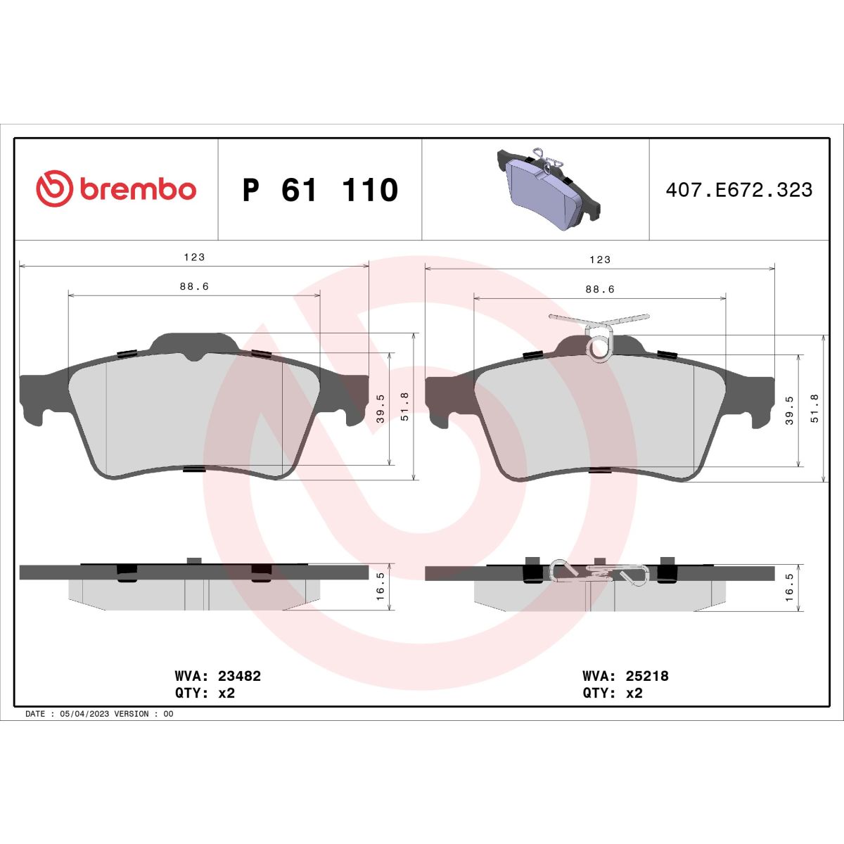 Jarrupalat, levyjarru BREMBO P 61 110