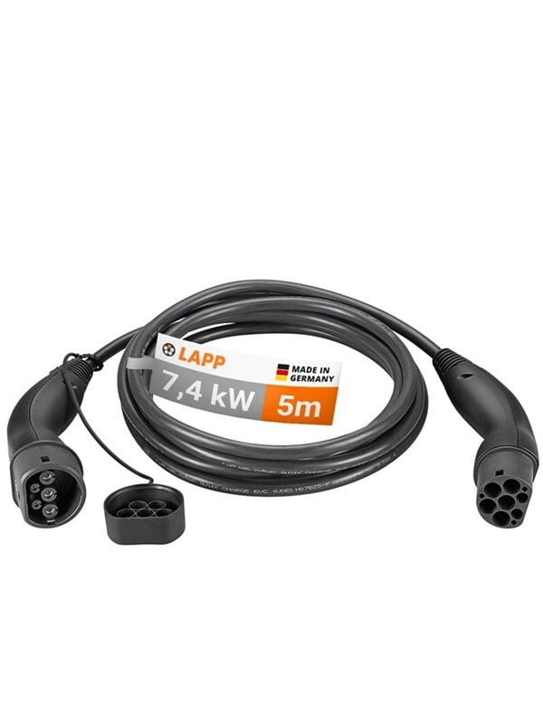LAPP MOBILITY Laddkabel Typ 2, upp till 7,4 kW, 5 m, svart (5555934002) 32 A, 1-fas, för laddning av hybrid- och elbilar med Typ 2-anslutning