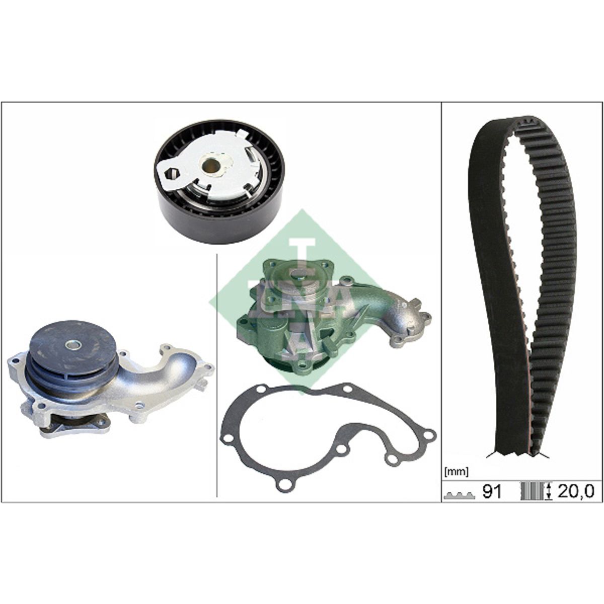 Vesipumppu + jakohihnasarja INA 530 0142 30