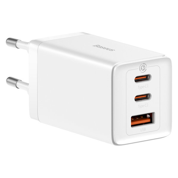 Baseus GaN5 Pro 2xUSB-C + USB-verkkolaturi, 65W (valkoinen)