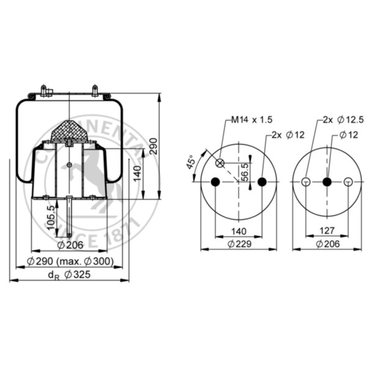 Metallipalje, ilmajousitus CONTITECH AIR SPRING 6710 N P02