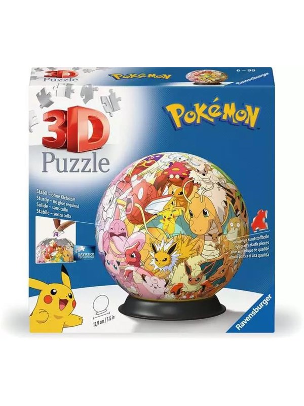 Ravensburger 3D Puzzle Ball: Pokémon - Kanto Region, 73 kpl, Sarjakuvat, 6 vuosi/vuosia