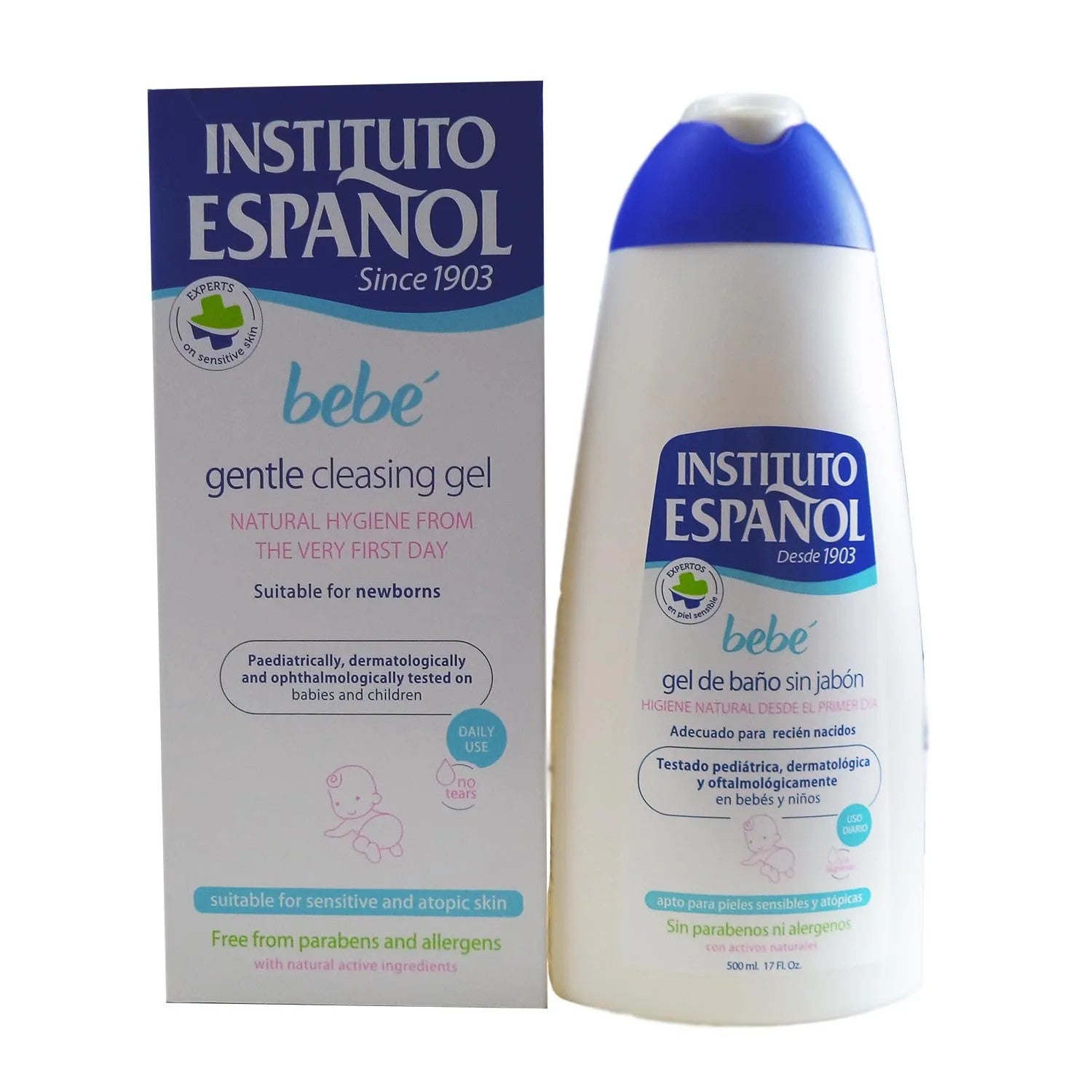 Instituto Español Baby Gel ilman saippuaa herkälle iholle vastasyntyneen ilman allergeeneja 500 ml