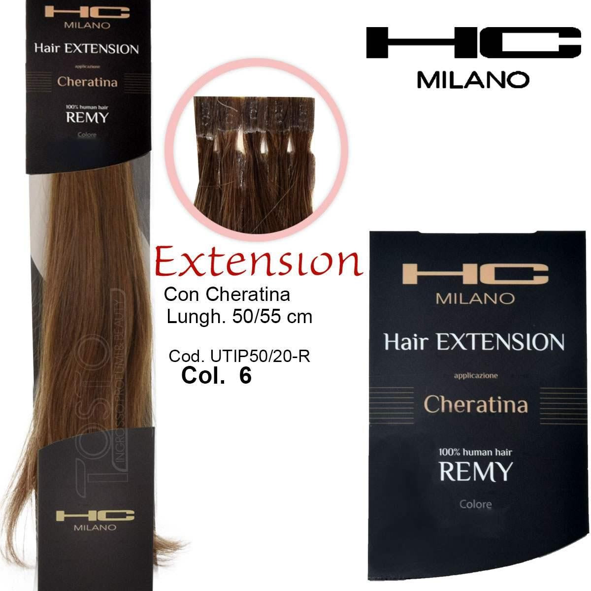 Hc Milano Remy-keratiinihiuspidennykset 50/55 cm 20 kappaletta sävy 6 tummanvaalea