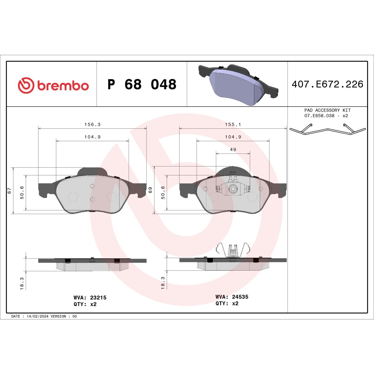 Jarrupalat, levyjarru BREMBO P 68 048