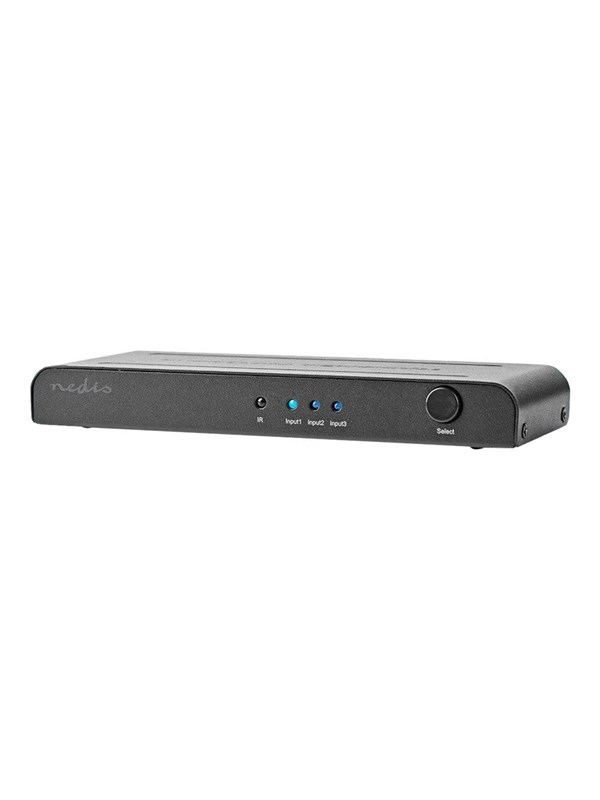 Nedis HDMI TM Kytkin | 3-Porttinen port(s) | 3x HDMITM Input | 1x HDMITM Output | 4K@60Hz | 18 Gbps | Kauko-ohjattu | Metalli | Antrasiitti