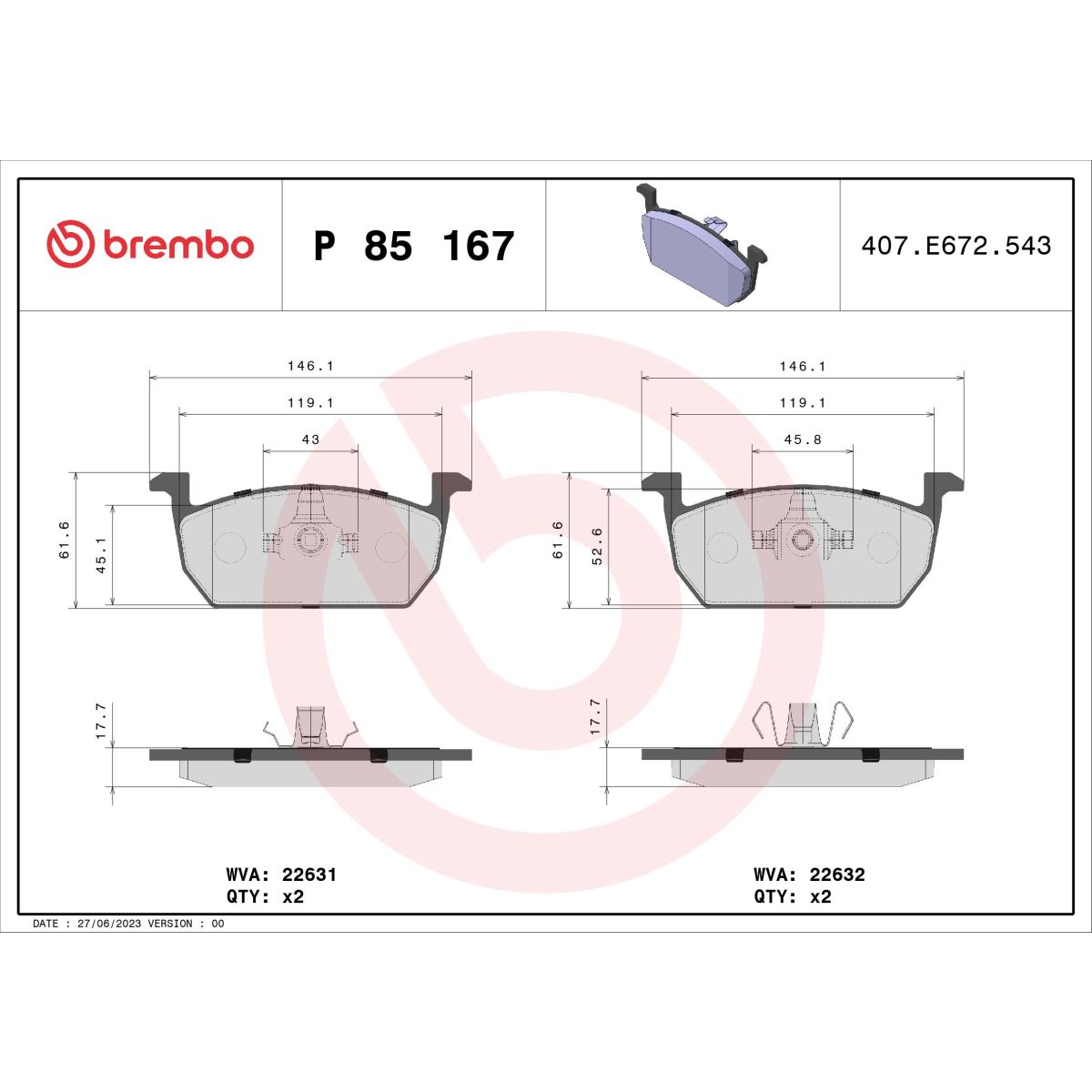 Jarrupalat, levyjarru BREMBO P 85 167