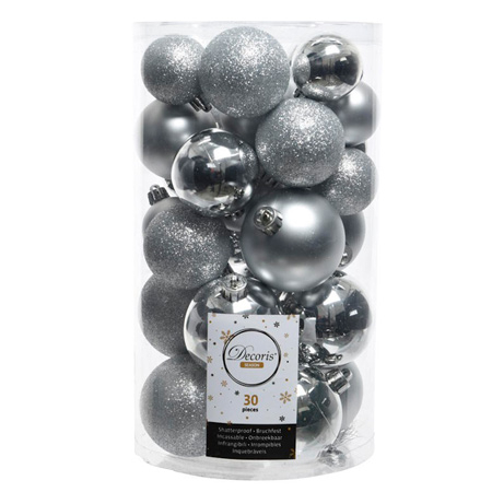 Decoris Season Hopeinen joulupallosetti - 30 kpl.