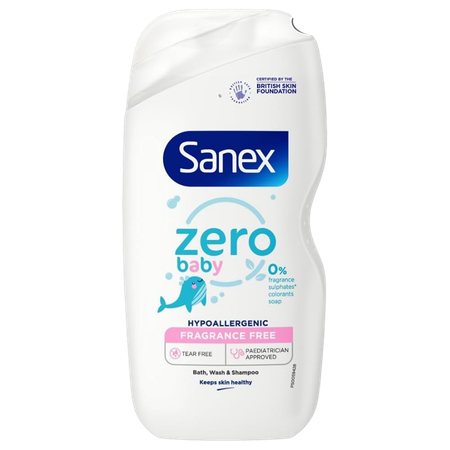 Sanex Zero% Hypoallergenic Fragrance Free Baby Bath Foam & Shampoo – 450 ml
