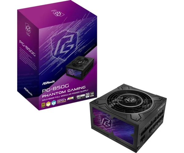 ASRock PG-850G Virtalähde - 850 Watt - 135 mm - ATX 3.1 - 80 Plus Kulta sertifioitu