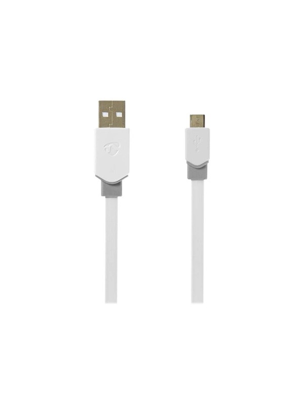 USB kaapeli | USB 2.0 | USB-A Uros | USB Micro-B Uros | 480 Mbps | Kullattu | 1.00 m | Litteä | PVC | Valkoinen | Ikkunallinen l