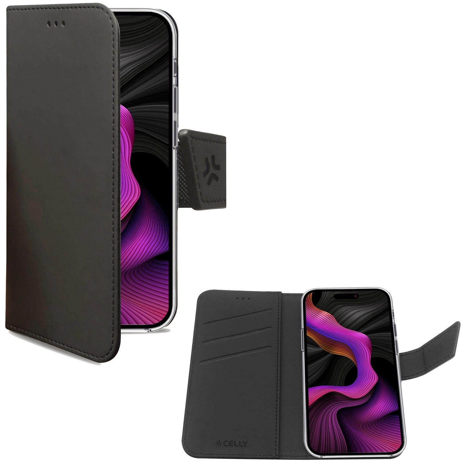 Celly Wally Wallet Case iPhone 15 Plus Svart