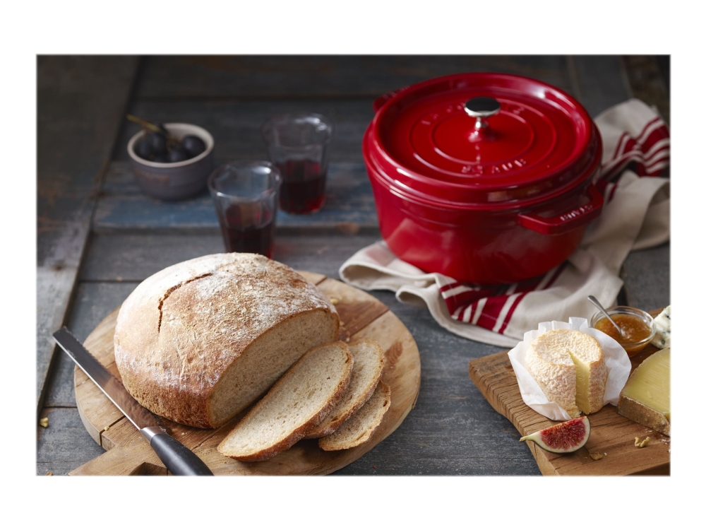 Leivänpaahdin Staub Round Cocotte, 24cm valurauta, kirsikkainen