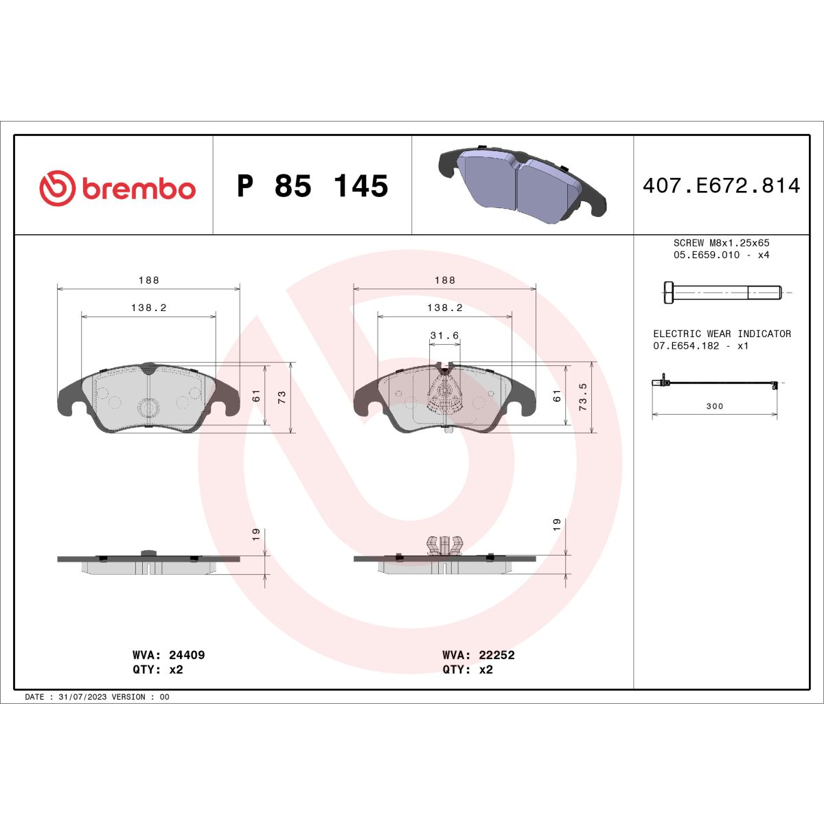Jarrupalat, levyjarru BREMBO P 85 145