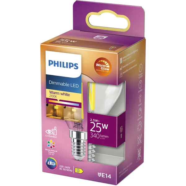 Philips WarmGlow LED-lamppu P45 E14 2,5 W (25 W) 340 lm Kirkas Himmennettävä IP65