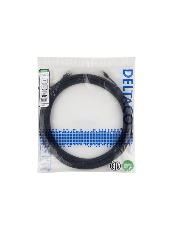 Deltaco Cat6 UTP RJ45 15m -verkkokaapeli, musta