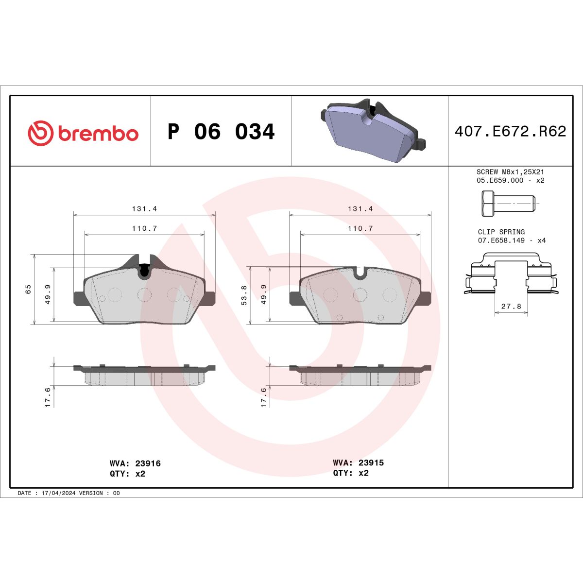 Jarrupalat, levyjarru BREMBO P 06 034