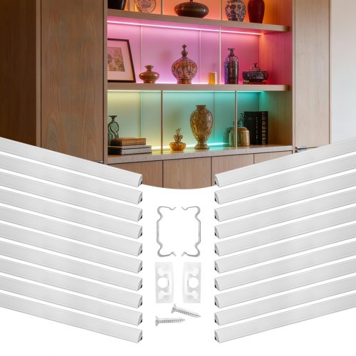 VEVOR 20-Pack 3.3 ft/1M V Shape LED Aluminum Channel, with Milky Cover, End Caps and Mounting Clips, Aluminum Profile for LED Strip Light Installations, Easy Installation, for Under Cabinet Counter