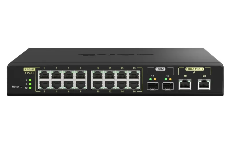 QNAP QSW-M2116P-2T2S - Hallittava Layer 2 Power over Ethernet -kytkin, Musta