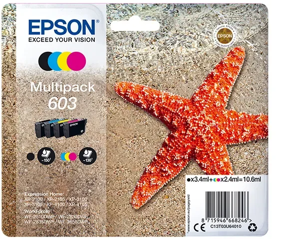 Epson 603-mustekasettipakkaus, musta, syaani, magenta, keltainen, 4 kpl