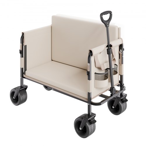 VEVOR Collapsible Folding Wagon, 550lb Load & 220L, 2 in 1 Foldable Wagon Cart Converts to Bench, Utility Wagon with Adjustable Handle, Outdoor Cart for Groceries Shopping, Camping, Gardening