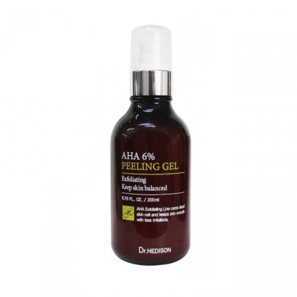 Dr. hedison Aha AHA-pitoisuus 6 %, mukaan lukien sitruunahappo, glykolihappo ja maitohappo. Silottava kuorintageeli 200 ml