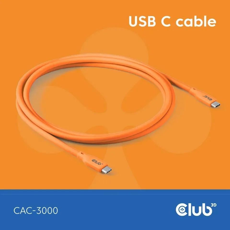 Club 3D CAC-3000 USB4 USB-C -kaapeli, 240 W, 2 m, oranssi