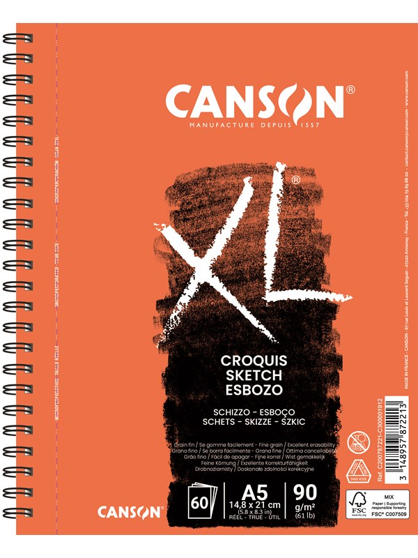 Canson XL Croquis FG A5 90G Spiral long side 60 SH
