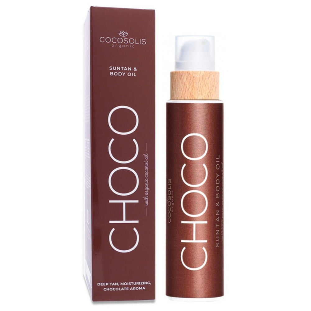 COCOSOLIS CHOCO hoito- ja rusketusöljy ilman suojakerrointa suklaa-tuoksulla 200 ml