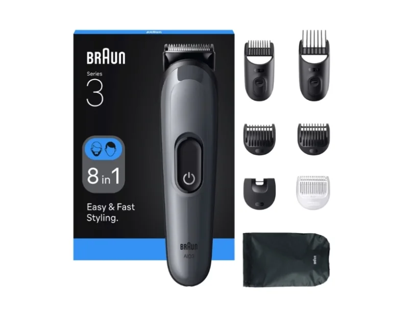 Braun All-in-One Series 3 AIO3540 ladattava, pestävä, johdoton -hiustenleikkuukone, harmaa