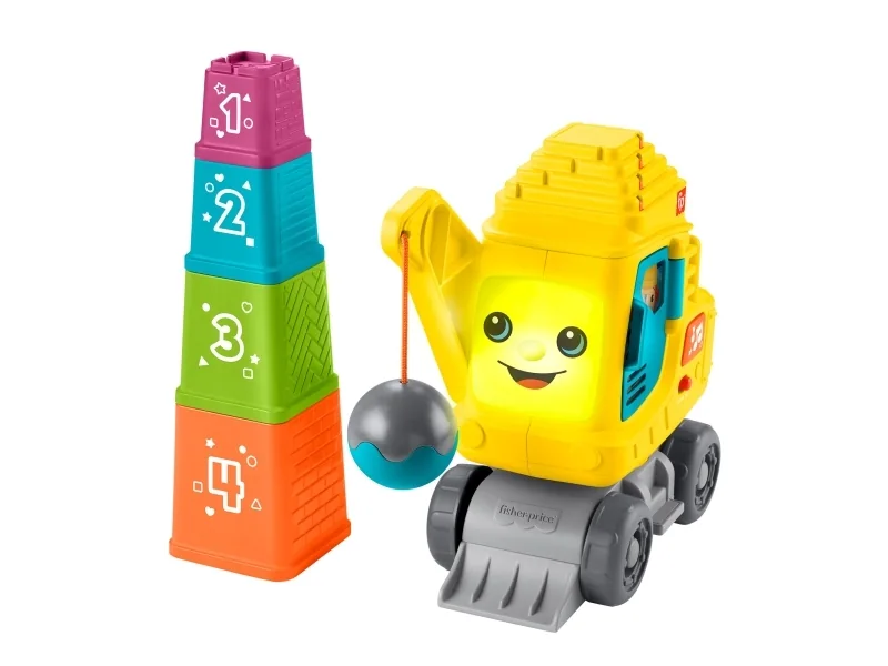 Fisher-Price Count & Stack Crane -rakennuslelu ja rakennuspalikat, ääniä ja valoja, monikielinen versio, 0,75 vuosi/vuosia, Tuottaa ääntä, Tarvitsee patterit, AA, Muovi, Monivärinen