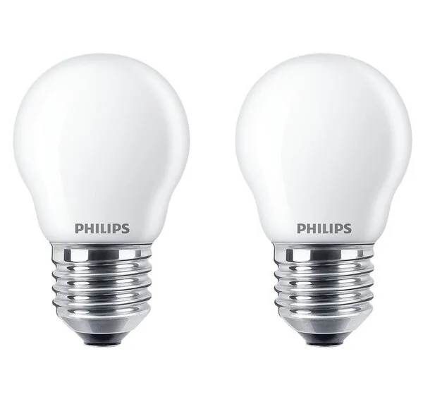Philips LED Filament P45 E27 4,3 W (40 W) lämmin valkoinen matta 2 kpl