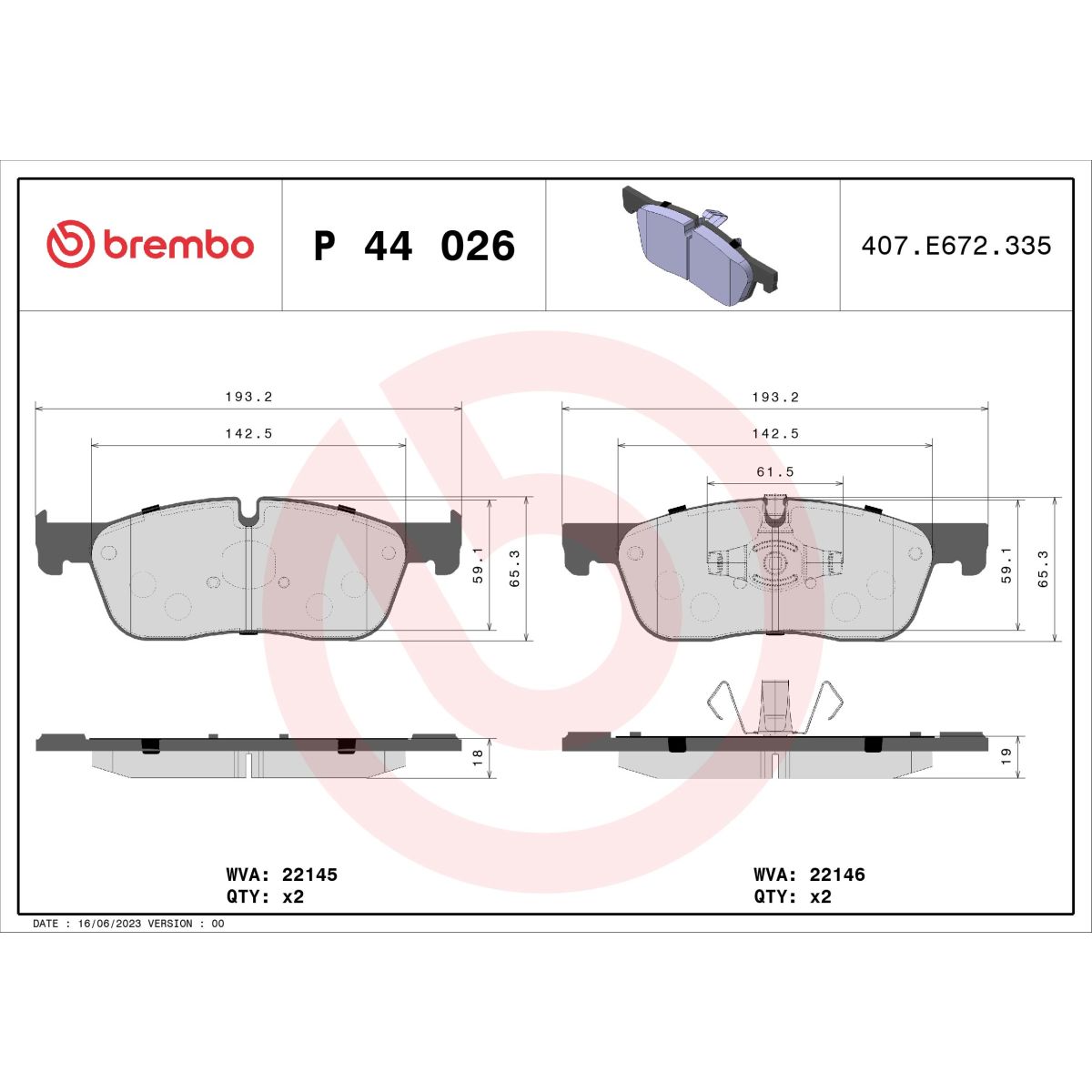 Jarrupalat, levyjarru BREMBO P 44 026