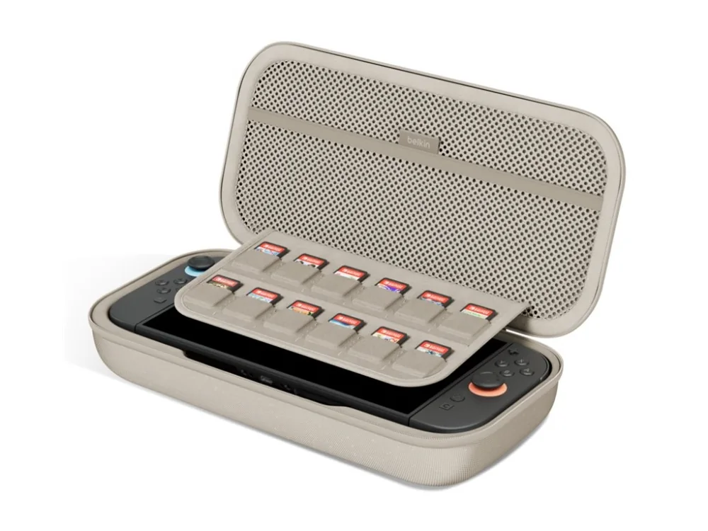 Belkin ENA001hqSA-V2, Matkakotelo, Nintendo, Hiekka, Verkko, Polyesteri, Sametti, Nintendo Switch, Nintendo Switch 2, Nintendo Switch OLED, Kestää hankausta, Vedenkestävä