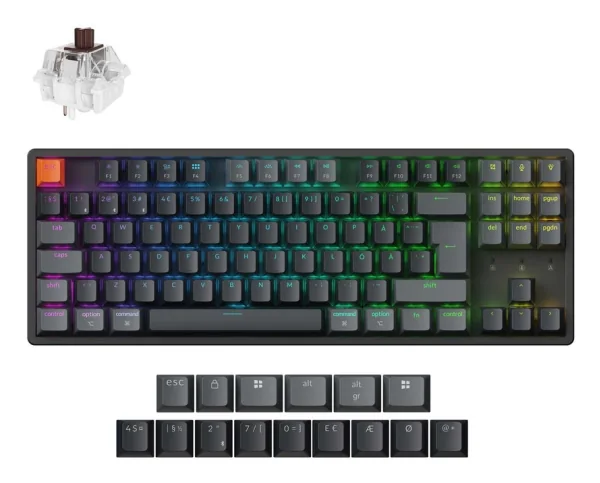 Keychron K8 v2 RGB QMK Wireless Hot Swap QMK - Super Brown - Pelinäppäimistö - ilman numpadia - Pohjoismainen - Musta